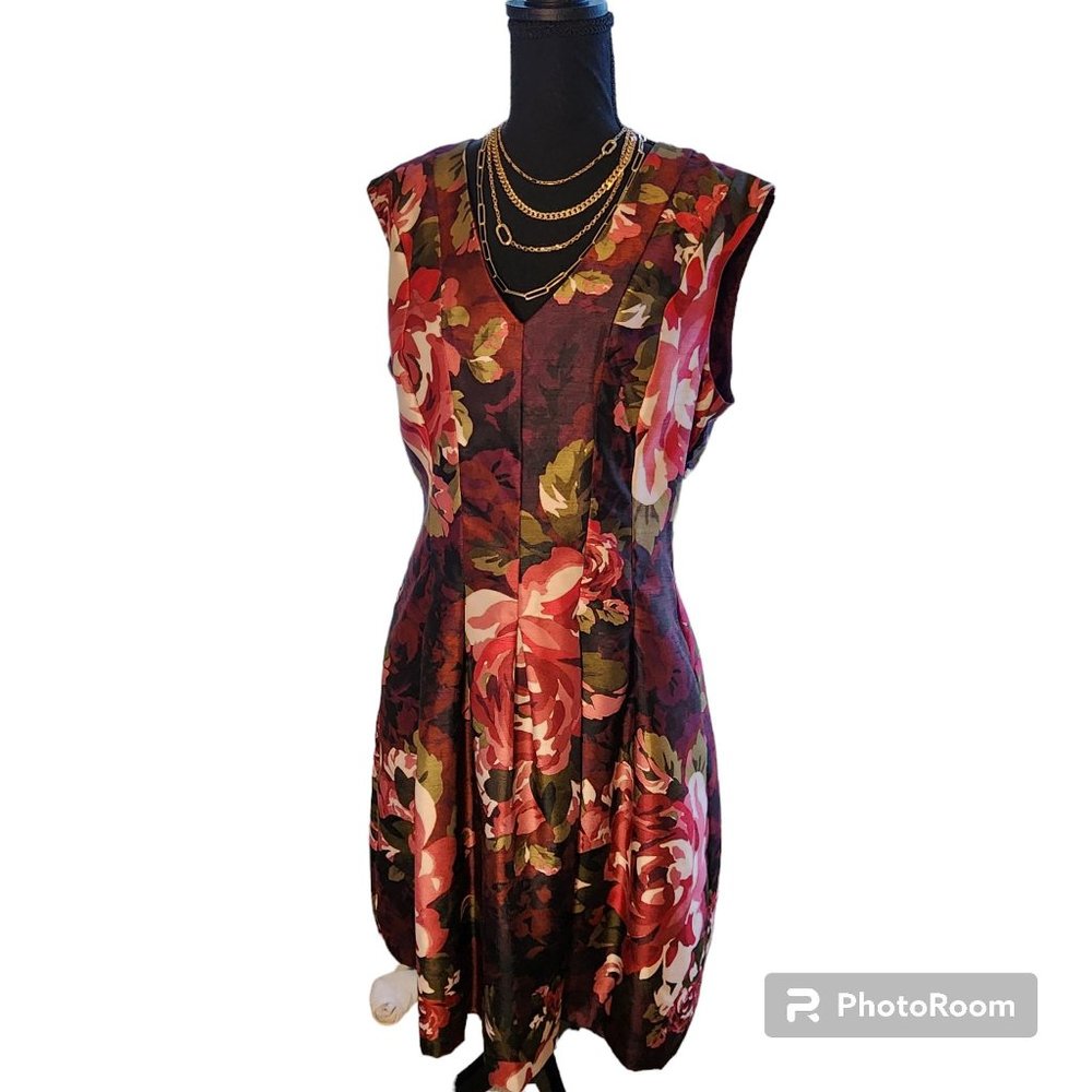 #002. Burgundy Floral Sleeveless A-Line Midi Dress-Roz&Ali - Picture 5 of 6
